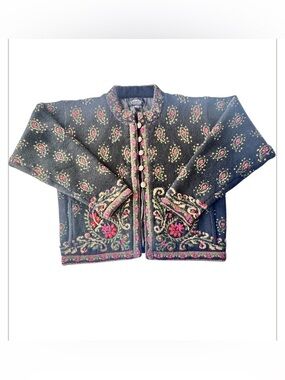 Icelandic Embellished Black Floral Knit Cardigan size s